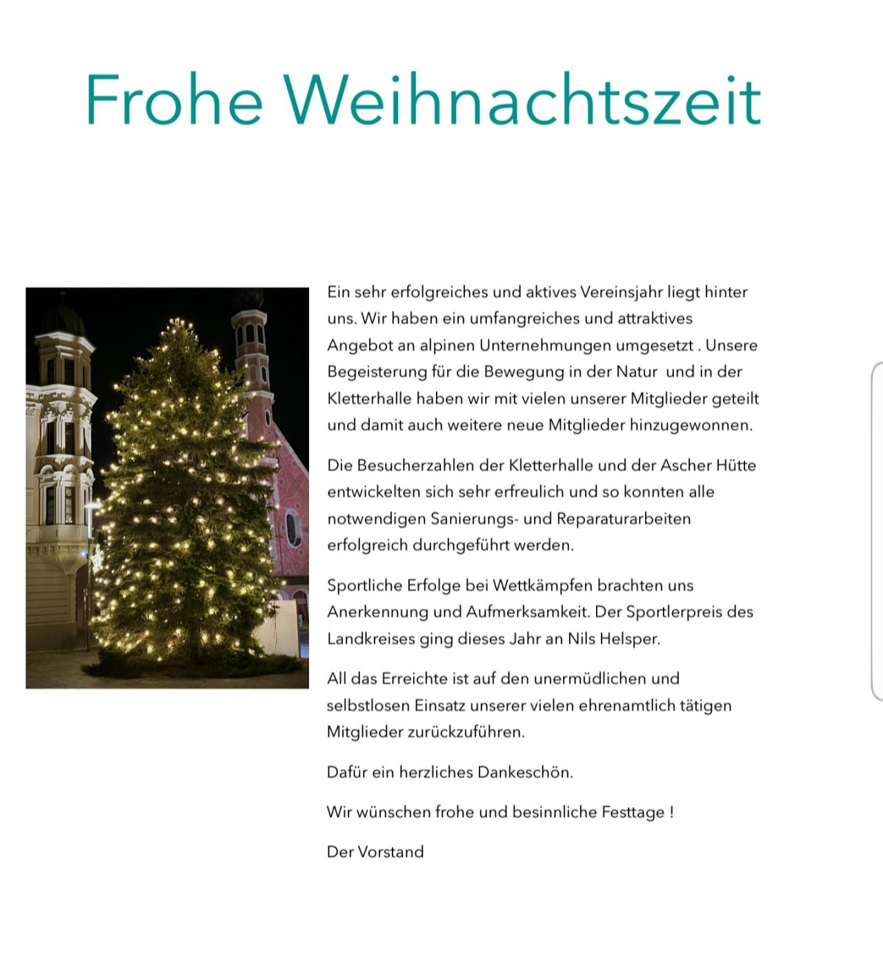 Weihnachtsgrüße vom Vorstand