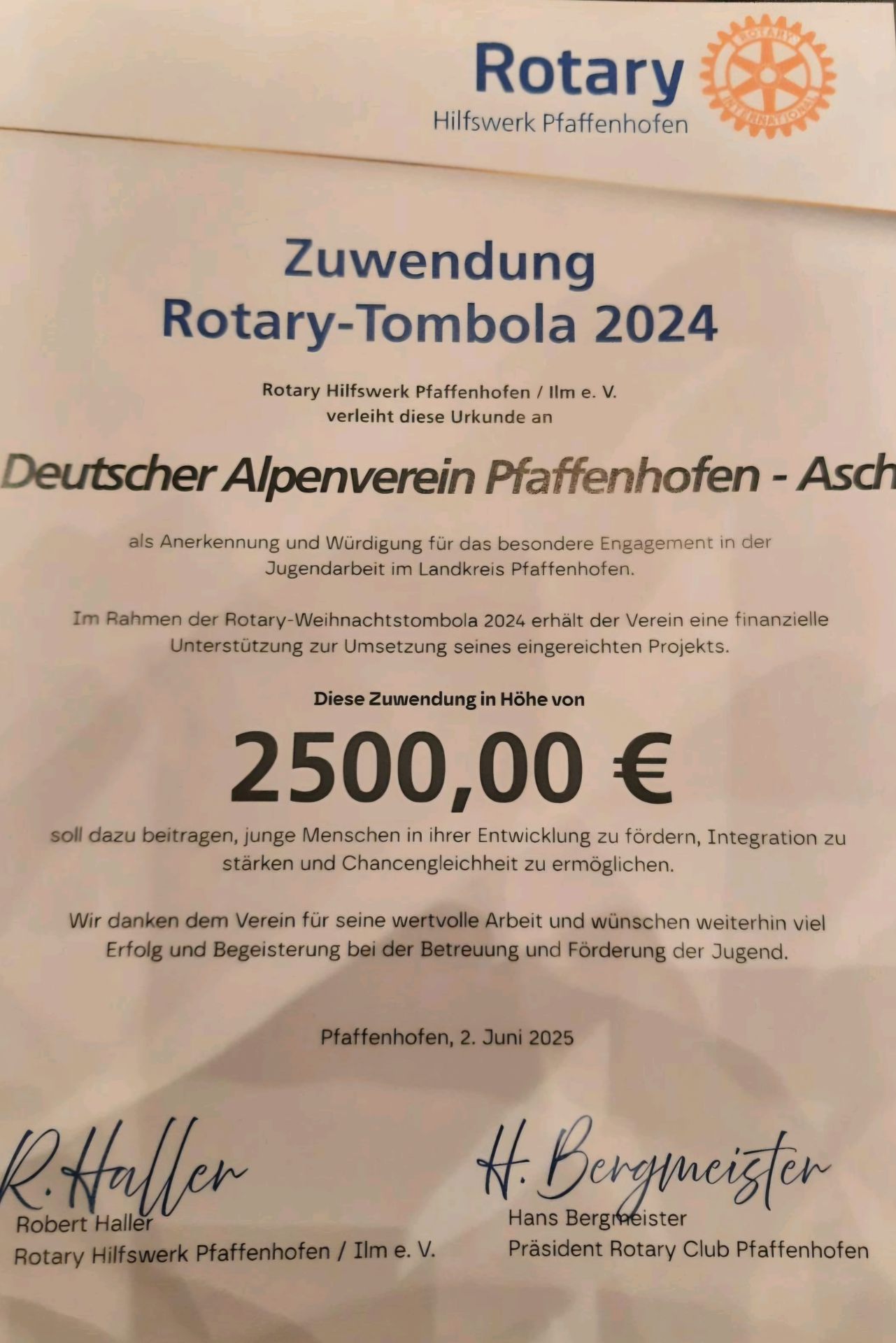 Zuwendung Rotary-Tombola 2024